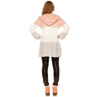 Damen Hoodie Strickjacke mit Blockstreifen Cardigan Rosa