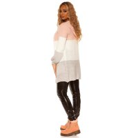 Damen Hoodie Strickjacke mit Blockstreifen Cardigan Rosa
