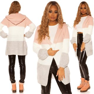 Womens colorblock cardigan with hood pink Onesize (UK 8,10,12)