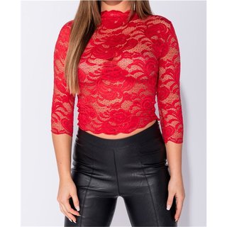 Women's high-necked lace shirt with 3/4 