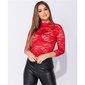 Sexy Damen 3/4-Arm Spitzenshirt mit Stehkragen Rot