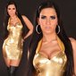 Sexy Neckholder Minikleid Metallic-Look Wetlook Gogo Gold