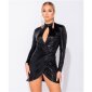 Celebrity style high neck bodycon dress with snake print black