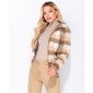 Karierte Damen Blouson Jacke aus Borg-Fleece Camel-Stone