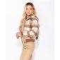 Karierte Damen Blouson Jacke aus Borg-Fleece Camel-Stone