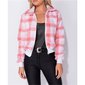 Checked womens borg fleece blouson jacket pink-white