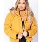 Damen Winter Steppjacke mit Kapuze und Kunstfell Senf