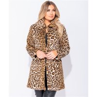 Womens fake fur coat with animal print leopard brown