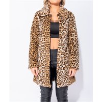 Damen Kurzmantel aus Kunstfell mit Animalprint Leopard Braun