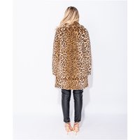 Damen Kurzmantel aus Kunstfell mit Animalprint Leopard Braun