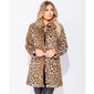 Damen Kurzmantel aus Kunstfell mit Animalprint Leopard Braun