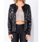 Collarless womens sequined blazer jacket party black