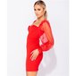 Bodycon mini dress with cups and sheer long sleeves red