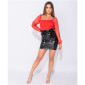 Sexy womens faux leather paperbag skirt with belt black UK 14 (L)