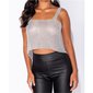 Glamour Party Strass Top aus Metall Clubwear Silber 36 (S)