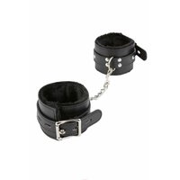 Faux leather bondage handcuffs with plush black