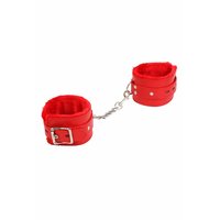 Faux leather bondage handcuffs with plush red