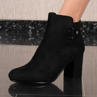 Sexy womens velour ankle boots with block heel black 