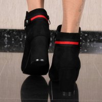 Damen Velours High Heel Stiefeletten mit Blockabsatz Schwarz