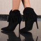 Damen Velours Stiefeletten mit Stilettoabsatz & Fransen Schwarz