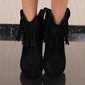 Womens velour ankle boots with high heel and fringes black