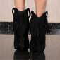 Damen Velours Stiefeletten mit Stilettoabsatz & Fransen Schwarz