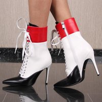 Womens faux leather high heel tie up ankle boots multicolor