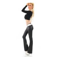 Damen Thermo Bootcut Jeans in Leder-Look inkl. Gürtel Schwarz