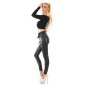 Damen Skinny Highwaist Paperbag Hose in Leder-Look Schwarz 38 (M)