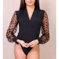 Womens bodysuit with chiffon sleeves and wrap look black