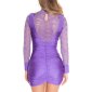 Shimmering long-sleeved minidress with lace and gathers purple