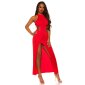 Elegantes Abendkleid mit hohem Kragen und Schlitz Rot