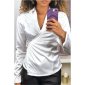 Elegant womens wrap blouse long-sleeved satin blouse white