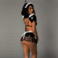 Sexy 8 pcs lacquer costume French maid outfit black-white