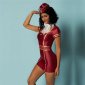 Sexy 4 pcs stewardess outfit costume wet look wine-red
