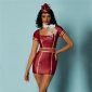 Sexy 4 pcs stewardess outfit costume wet look wine-red