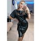 Knee-length faux leather dress with batwing sleeves black