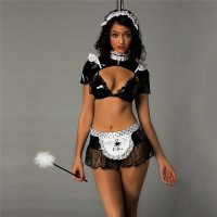 Sexy 8 pcs lacquer costume french maid outfit black-white Onesize (UK 8,10,12)