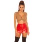 Sexy Damen Kunstleder Skort Shorts mit Knöpfen Rot 40 (XL)