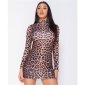 Sexy high-necked bodycon mini dress animal print leopard brown