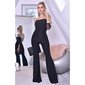 Womens Bardot jumpsuit with long chiffon sleeves black
