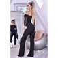 Womens Bardot jumpsuit with long chiffon sleeves black