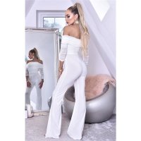 Womens Bardot jumpsuit with long chiffon sleeves creme-white UK 12/14 (M/L)