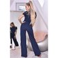 Womens high neck jumpsuit with wide leg and lace navy