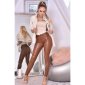 Skinny womens trousers in leather look wet look camel UK 12 (M)