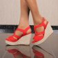 Womens platform sandals with bast wedge heel red