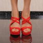 Womens velour strappy sandals with block heel red