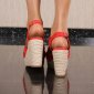 Womens platform sandals with bast wedge heel red UK 6
