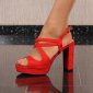 Damen Velours Riemchen-Sandaletten mit Blockabsatz Rot EUR 38