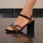 Damen Velours Sandaletten mit Blockabsatz Schwarz-Leopard